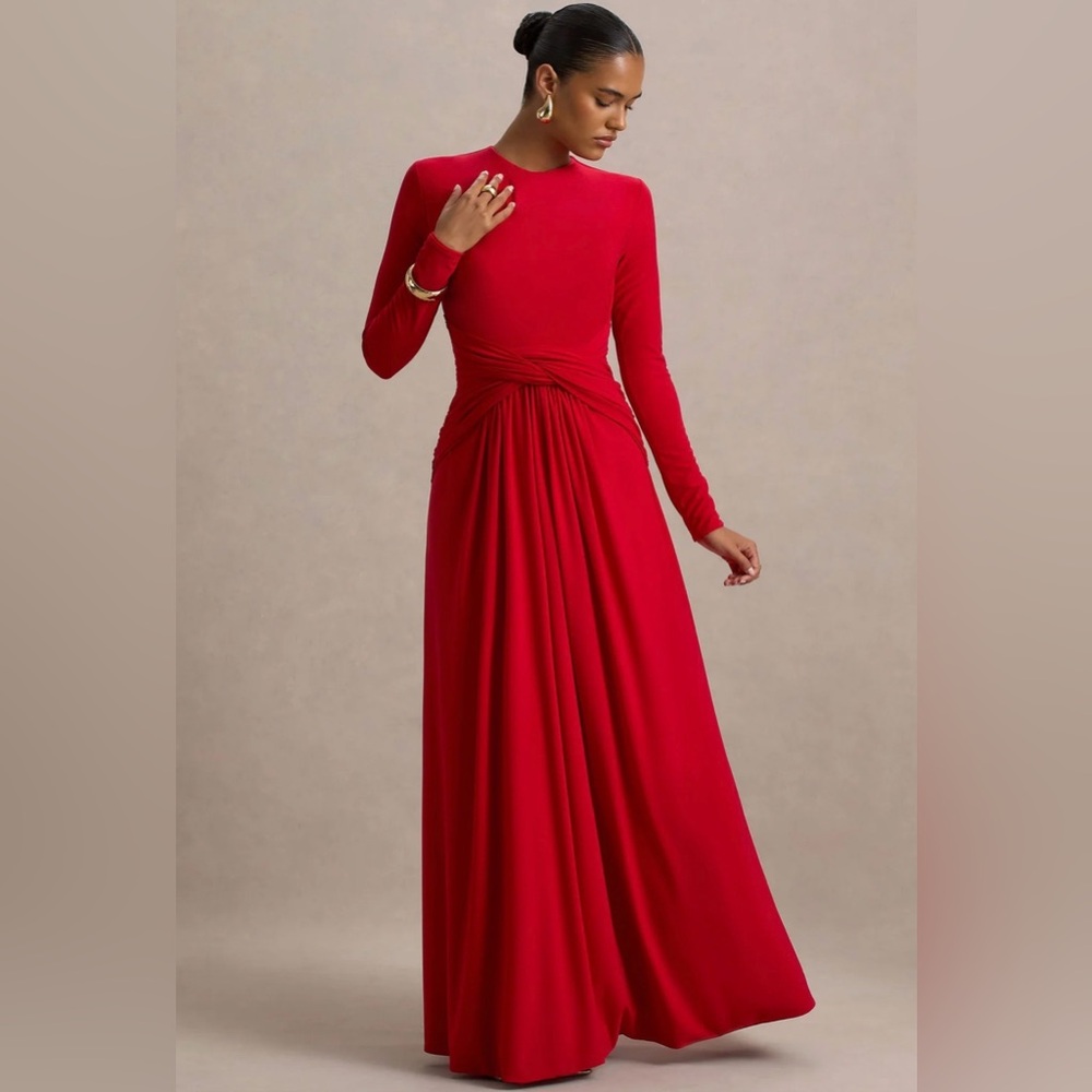 Club L London Red Long Sleeve Maxi Dress